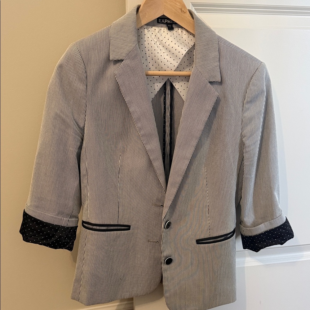 Express Women's Striped Black and White Blazer